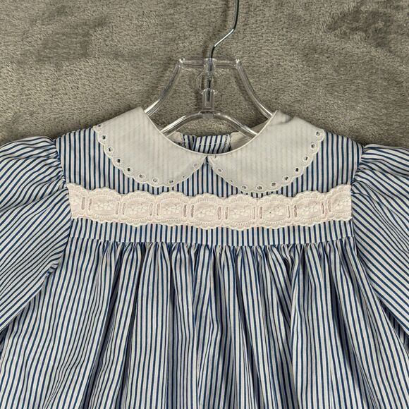 Lightening Bug Dress Girl 2T Blue White Stripe Ruffle A-Line Girly Nautical Boho - Picture 4 of 9